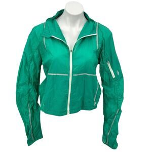 Free People Womens Great Escape Run Windbreaker SZ M Green Athletic Cropped Gym
